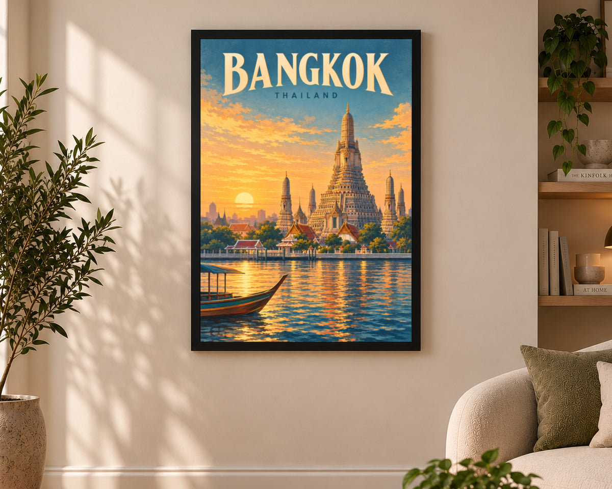 Bangkok at Sunset – Retro Travel Poster Art Print