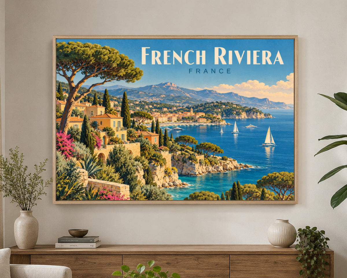 French Riviera Coastline – Vintage Travel Poster Art Print