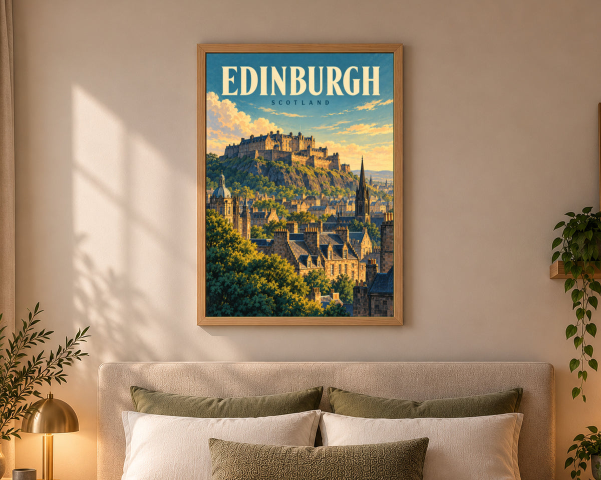 Edinburgh Skyline – Retro Travel Poster Art Print