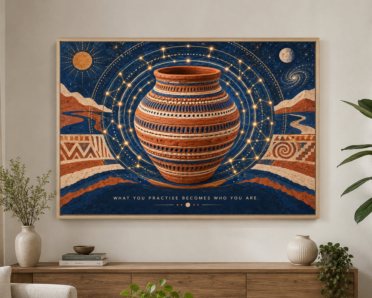 Celestial Terra Vessel – What You Practise Becomes Who You Are Quote Art Print