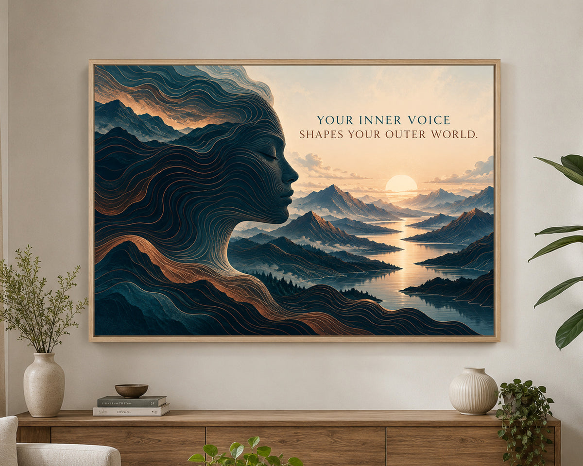 Inner Voice Landscape Silhouette – Inspirational Mountain Sunrise Art Print
