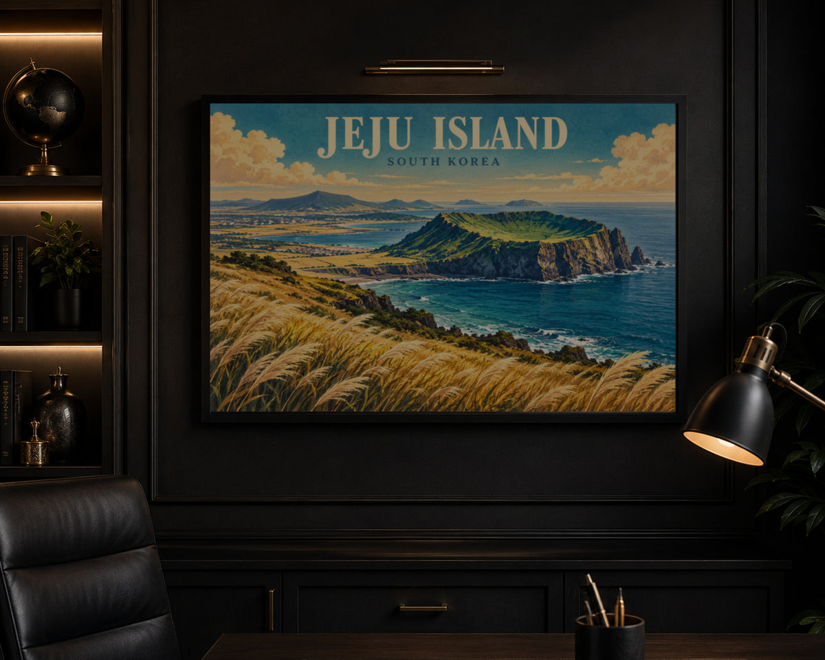 Jeju Island Coastal View – Retro Travel Landscape Art Print