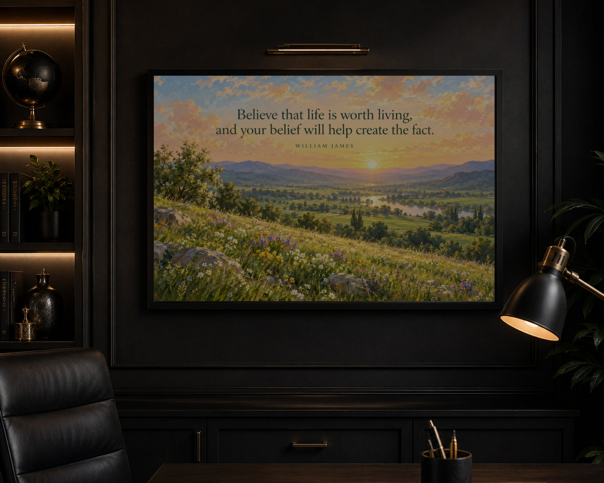 Sunlit Valley Belief Quote – Inspirational Landscape Art Print