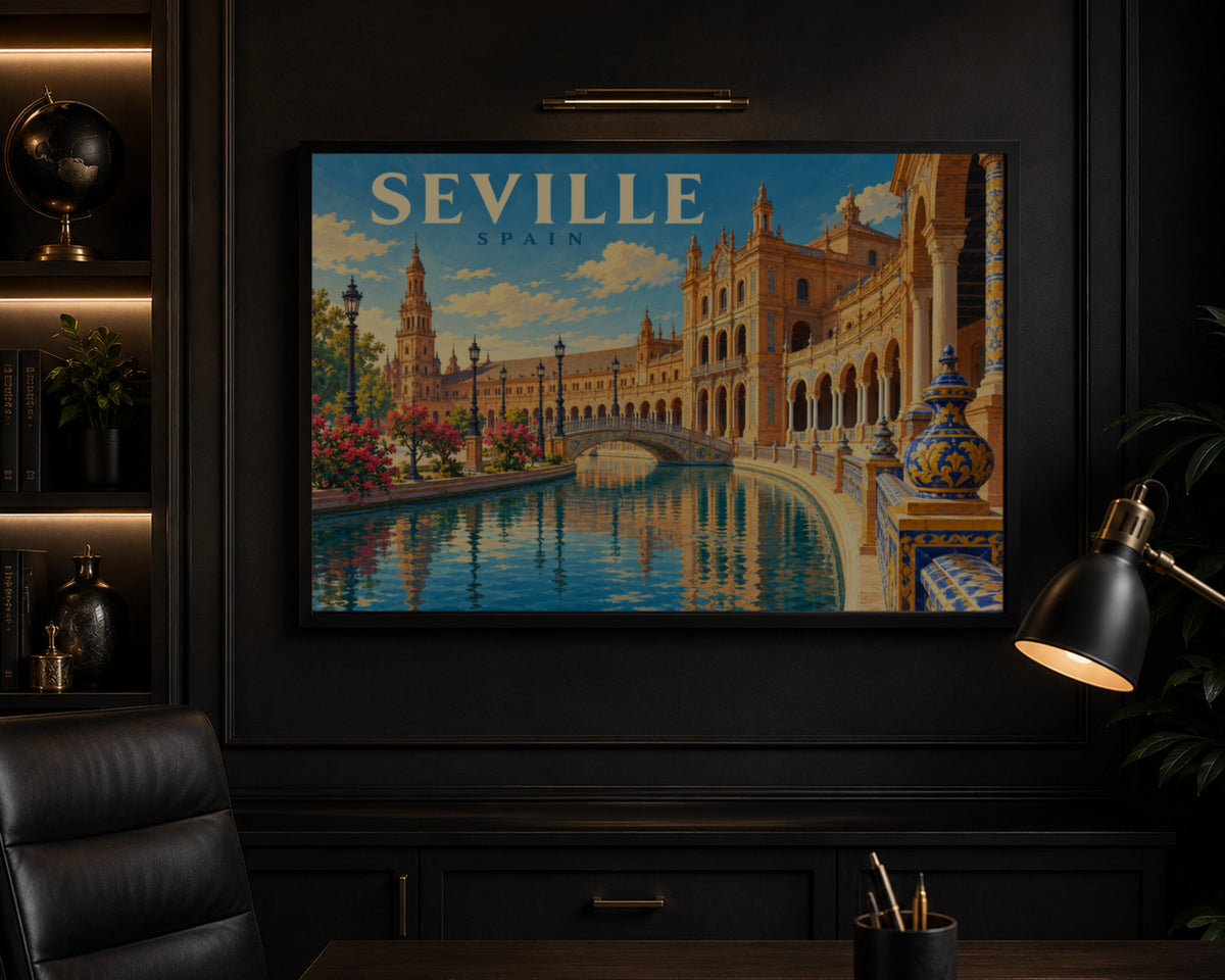 Seville Spain Canal Pavilion – Vintage Travel Poster Wall Art