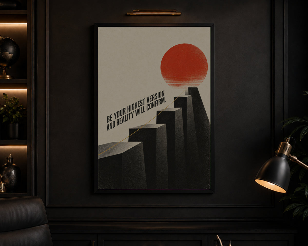Be Your Highest Version – Retro Motivational Sun Staircase Art Print