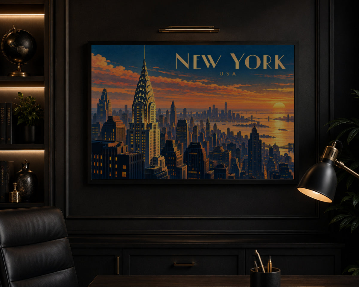 New York Sunset Skyline – Chrysler Building Cityscape Art Print