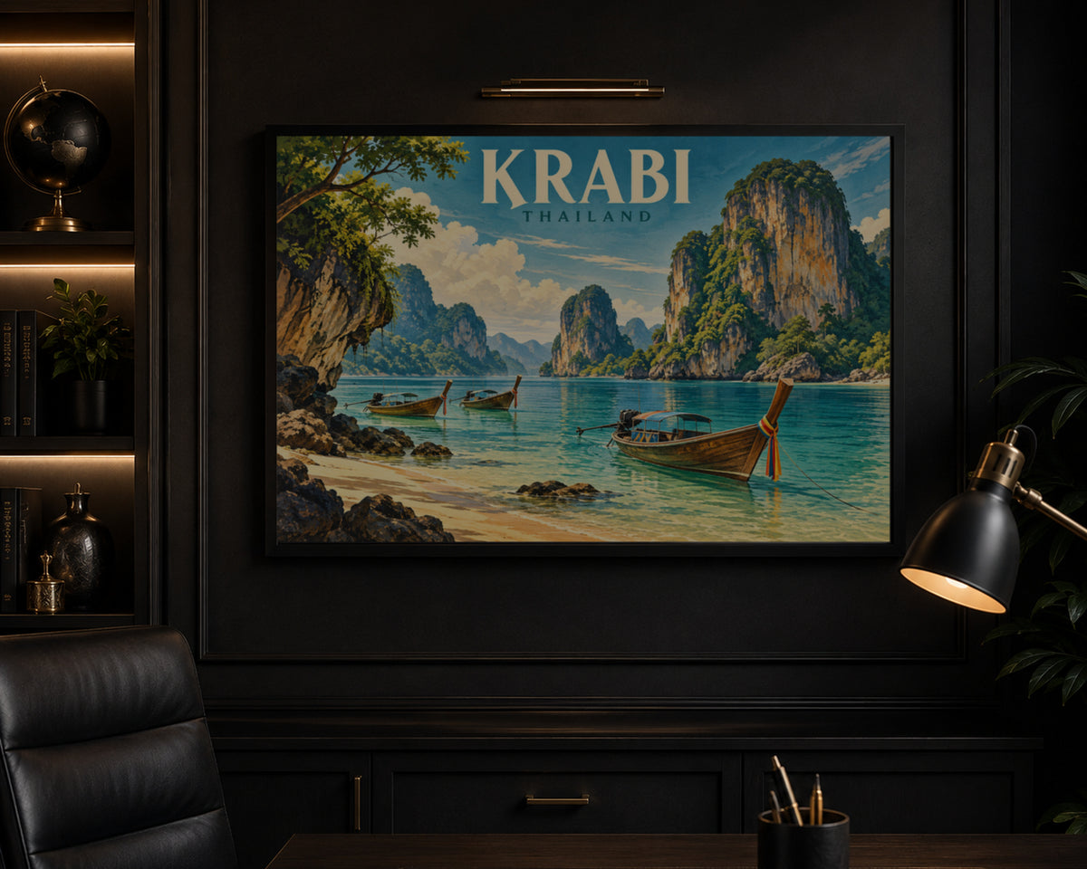 Krabi Thailand Seascape – Retro Travel Poster Art Print