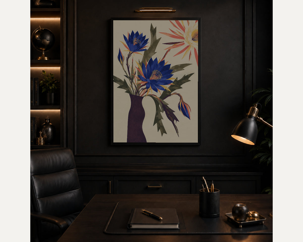 Blue Floral Vase – Retro Floral Wall Art Poster