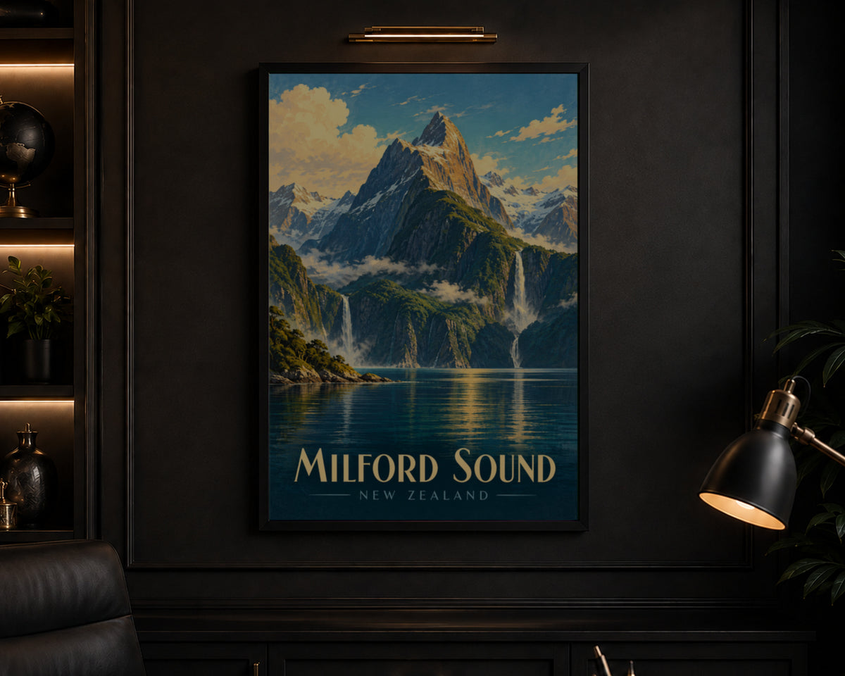 Milford Sound – Retro Fjord Landscape Art Print