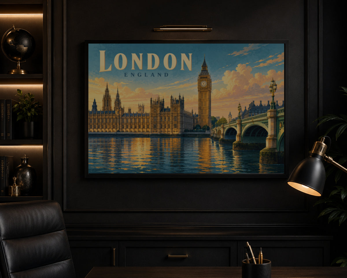 London England Skyline – Westminster Bridge Sunset Art Print