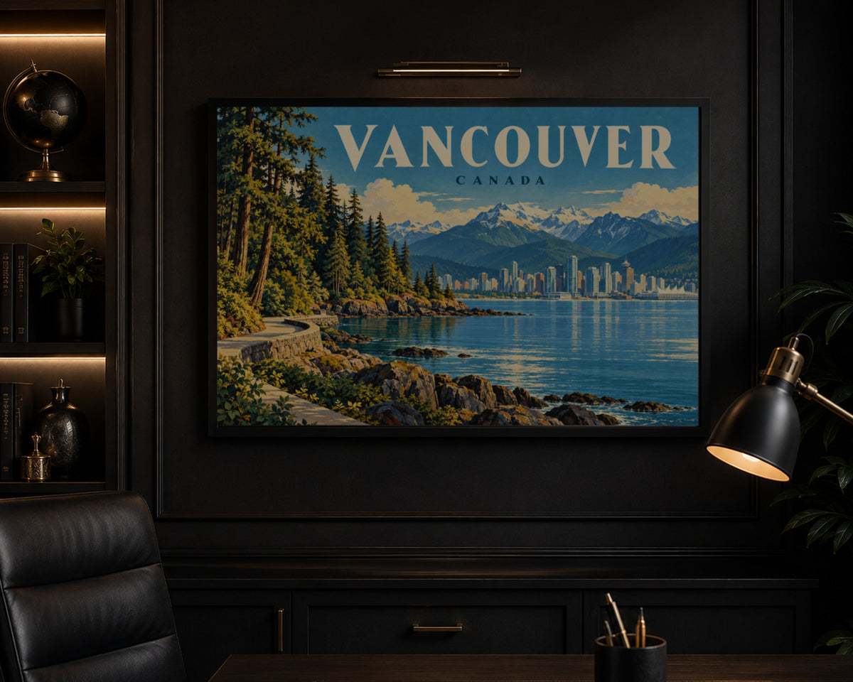 Vancouver Waterfront Poster – Vintage Travel Skyline Wall Art