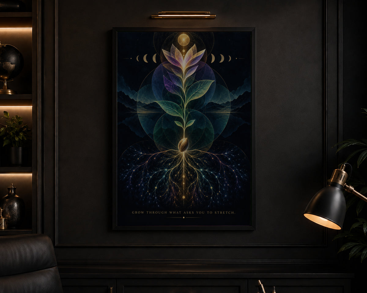 Grow Through What Asks You to Stretch – Celestial Growth Poster