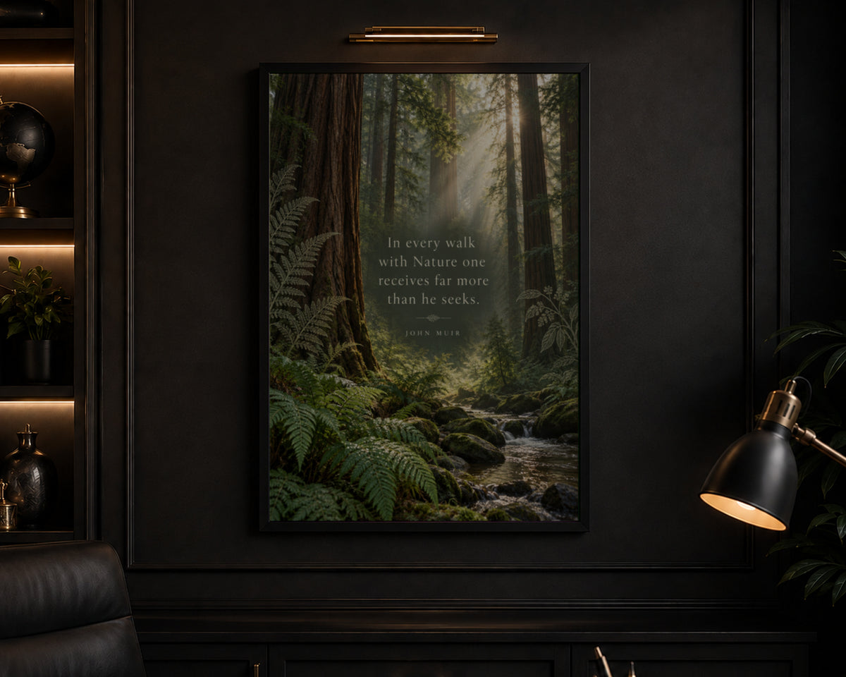 Sunlit Redwood Forest Quote – John Muir Nature Poster