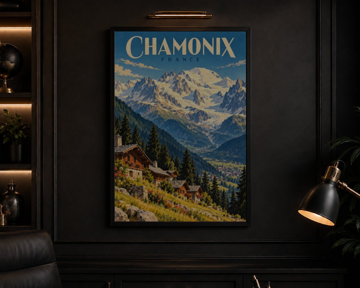 Chamonix Alpine Village – Vintage Travel Poster Art Print