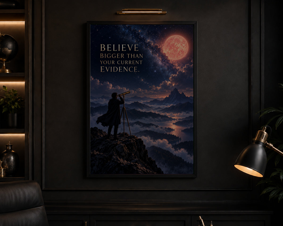 Believe Bigger Than Evidence – Moonlit Motivational Wall Art Poster