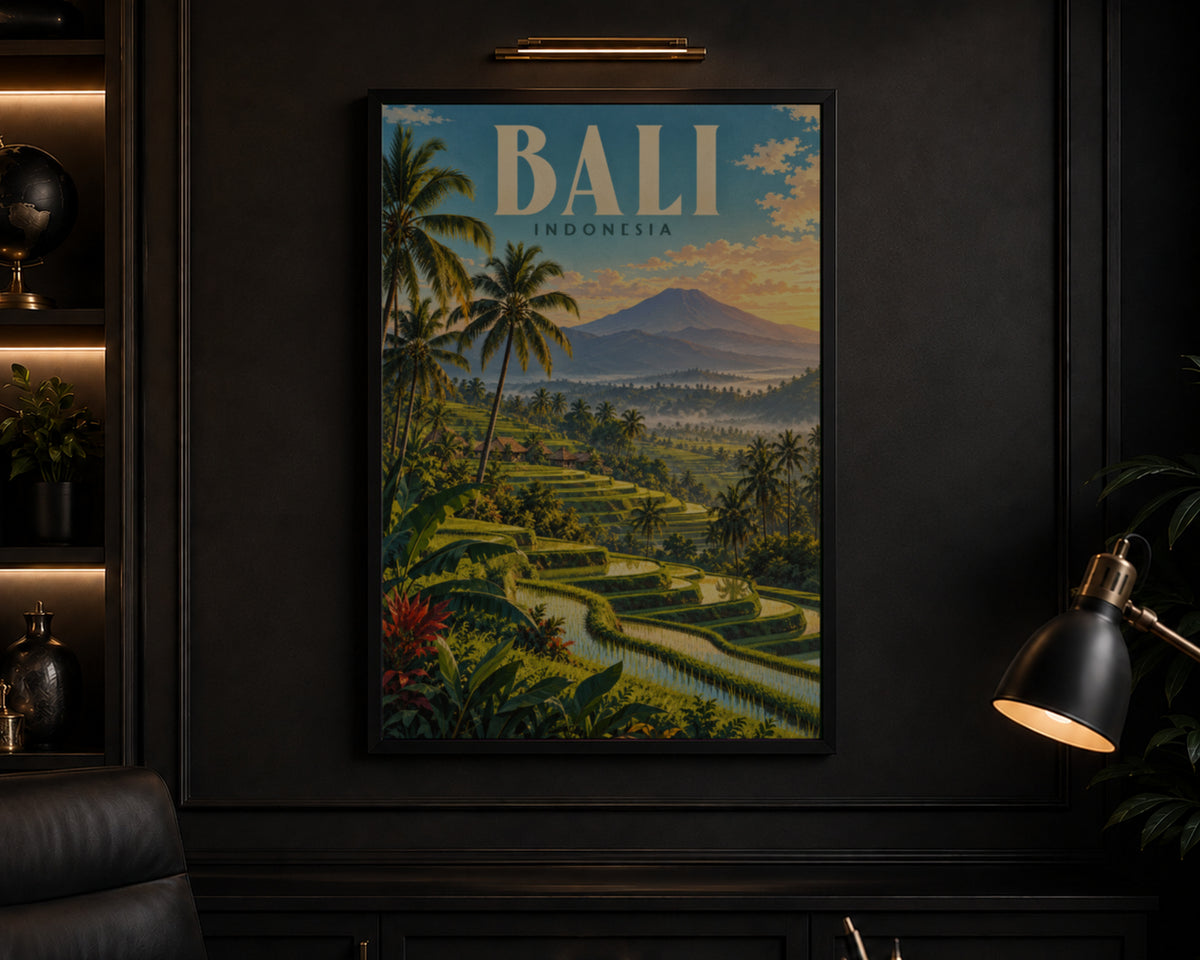 Bali Indonesia Sunset Terrace – Vintage Travel Poster Art Print