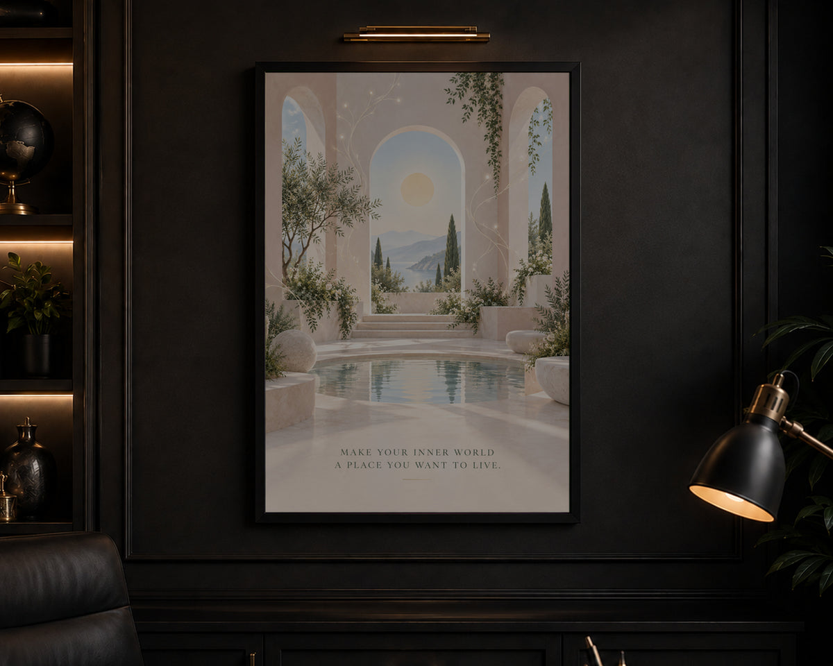 Sunlit Archway Garden – Mediterranean-inspired serene motivational art print