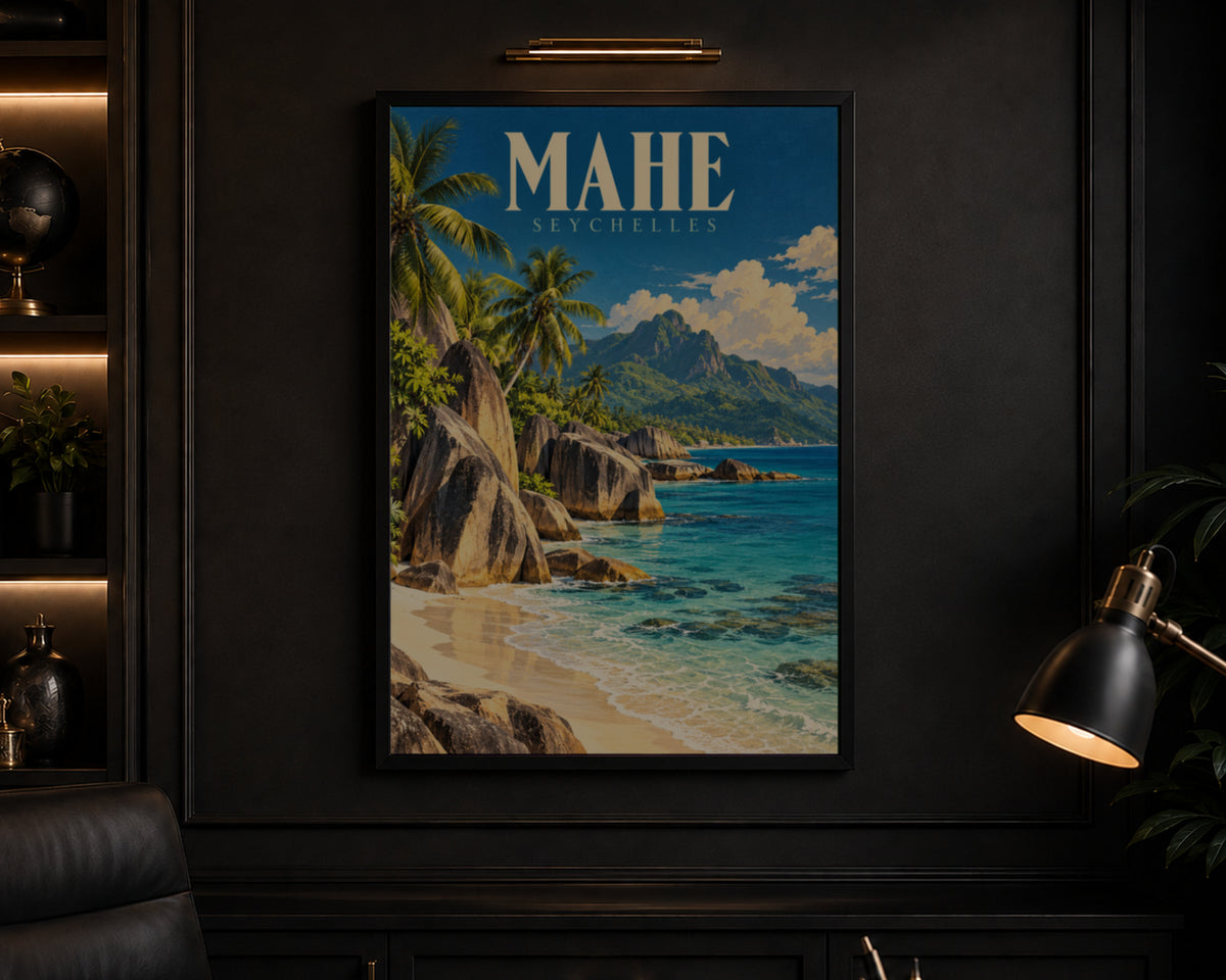 Mahé Seychelles Tropical Coast – Retro Tropical Travel Poster