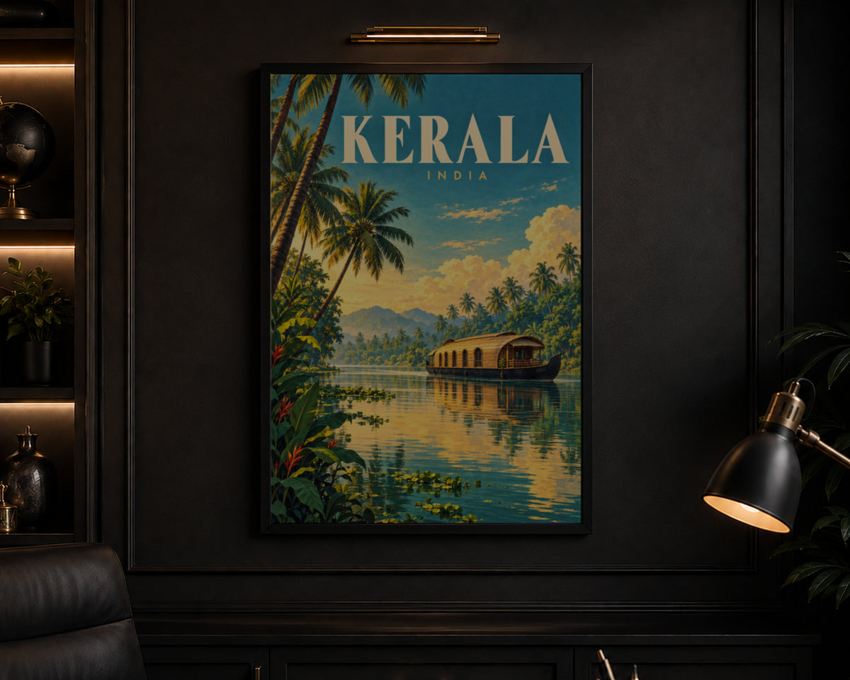 Kerala India Tropical River Scene – Vintage Travel Poster Wall Art
