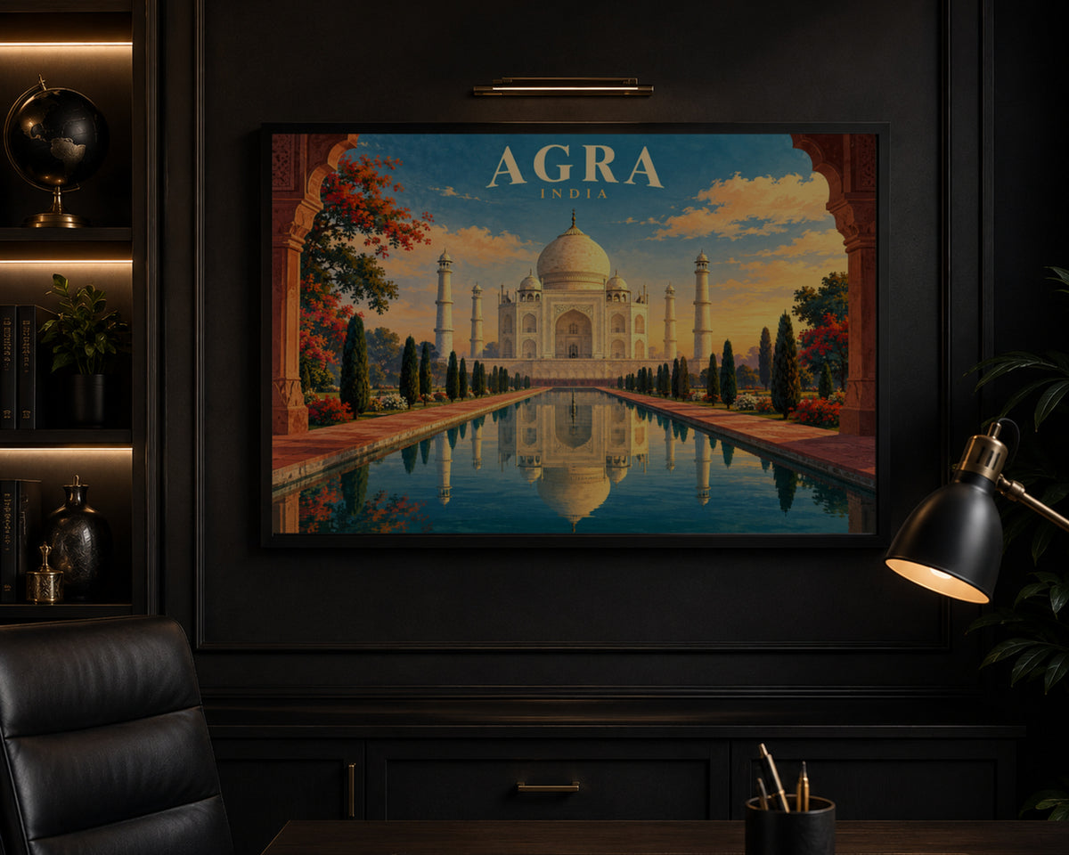 Agra India Taj Mahal Garden View – Symmetrical Travel Poster Wall Art