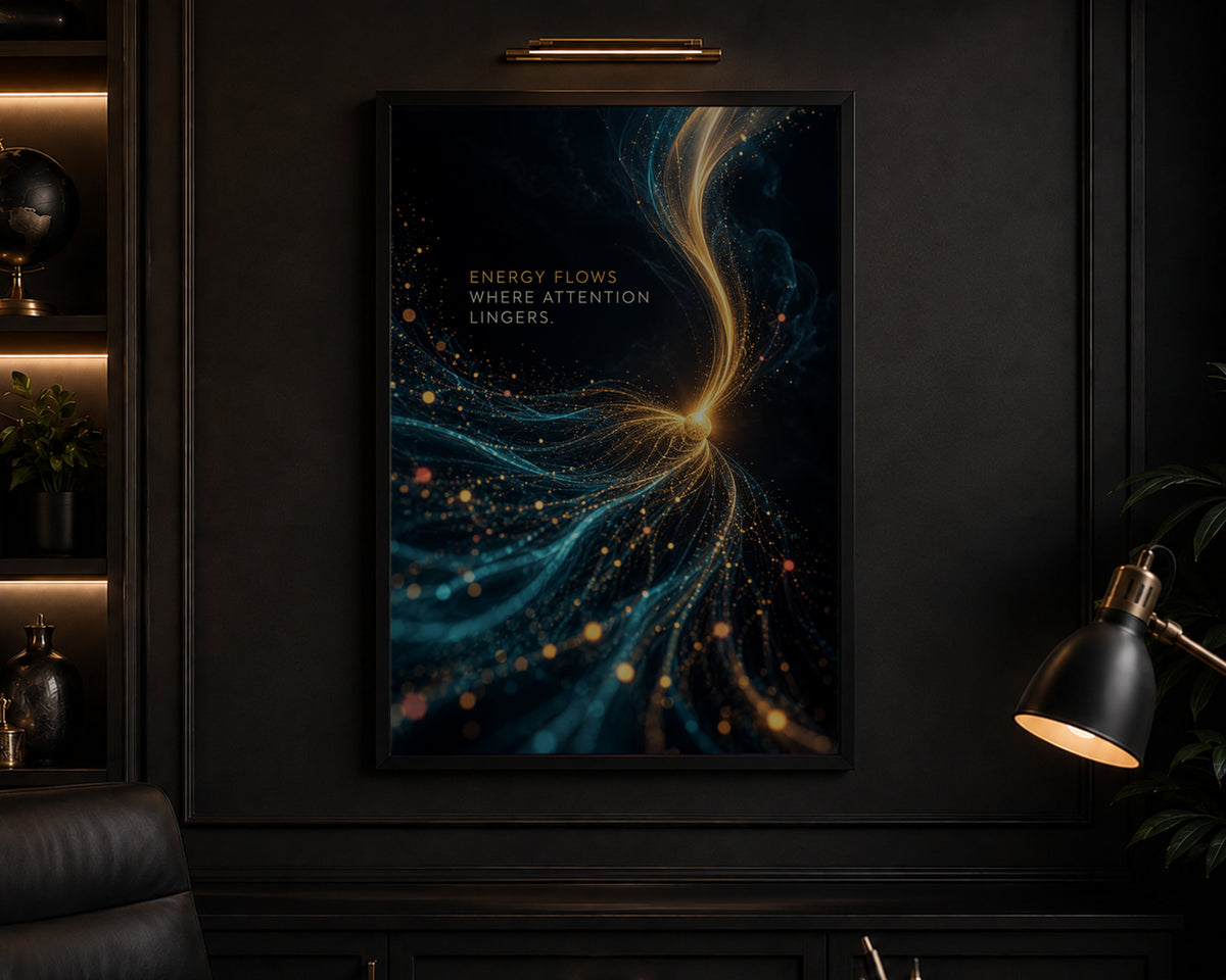 Energy Flows Where Attention Lingers – Abstract Light Swirl Art Print