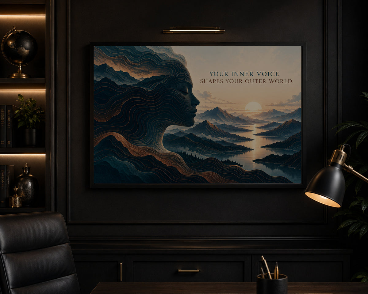 Inner Voice Landscape Silhouette – Inspirational Mountain Sunrise Art Print