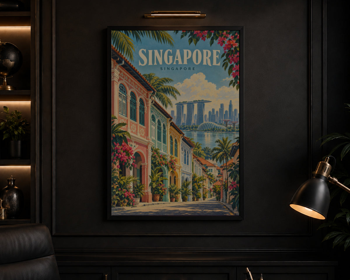 Singapore Heritage Streetscape – Vintage Travel Poster Art Print