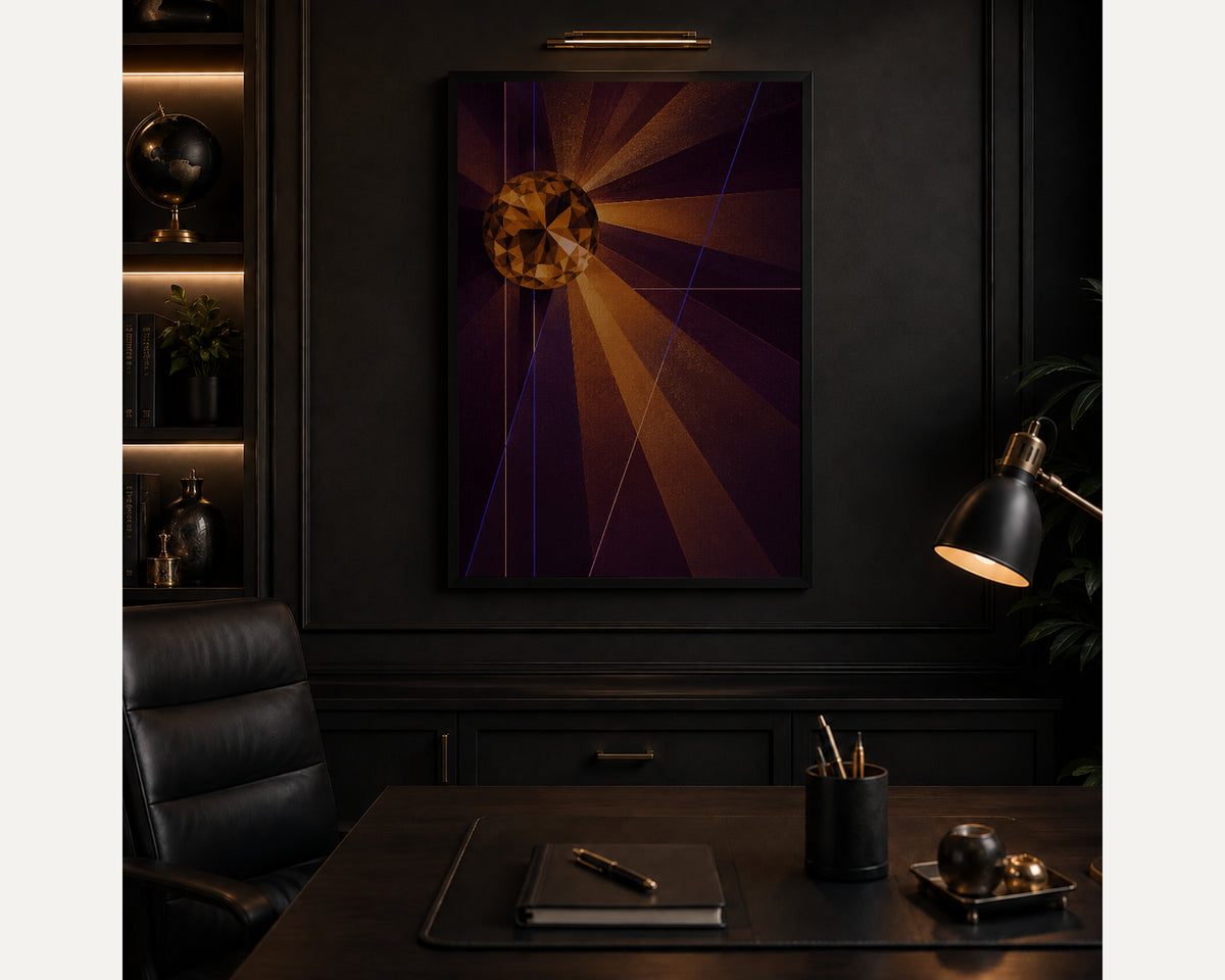 Amber Prism Sunburst – Geometric Abstract Wall Art