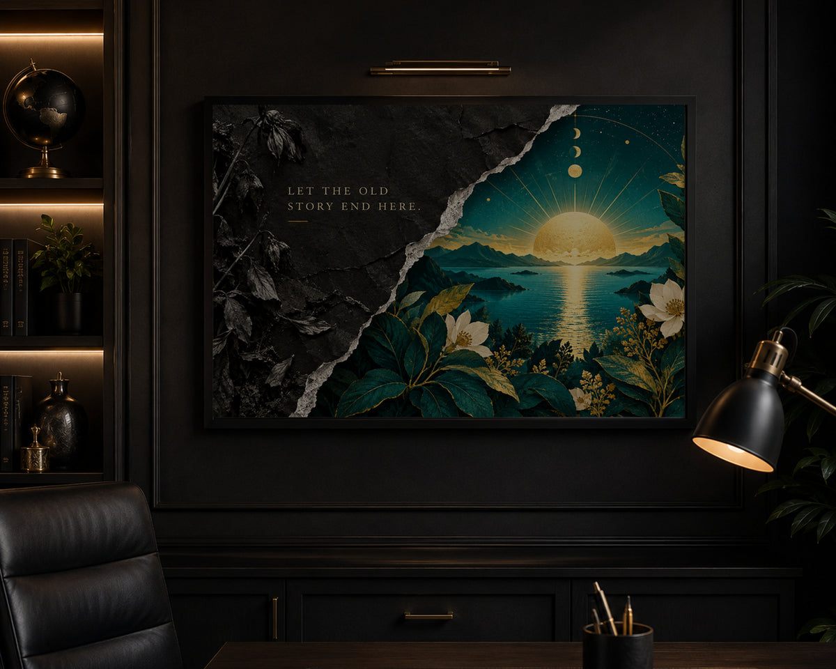 Old Story End Here – Sun and Mountains Wall Art Poster