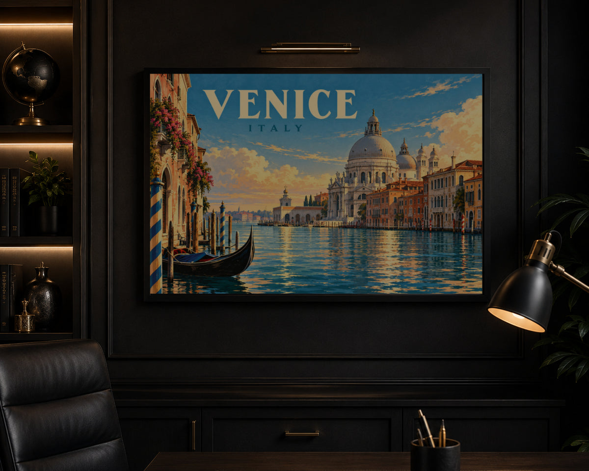 Venice Waterfront at Sunset – Retro Travel Poster Wall Art