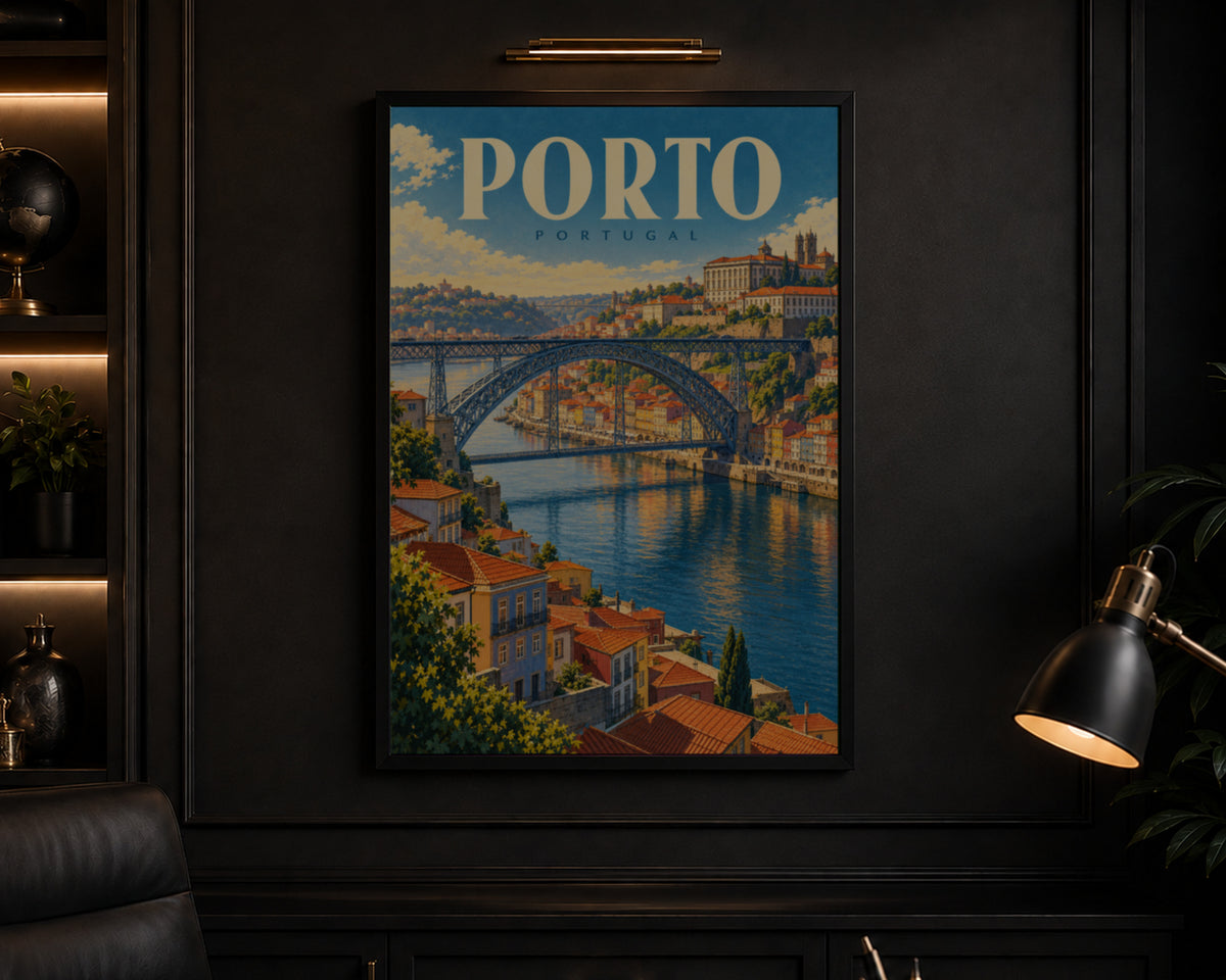 Porto Portugal Travel Poster – Vintage Riverside Cityscape Art Print
