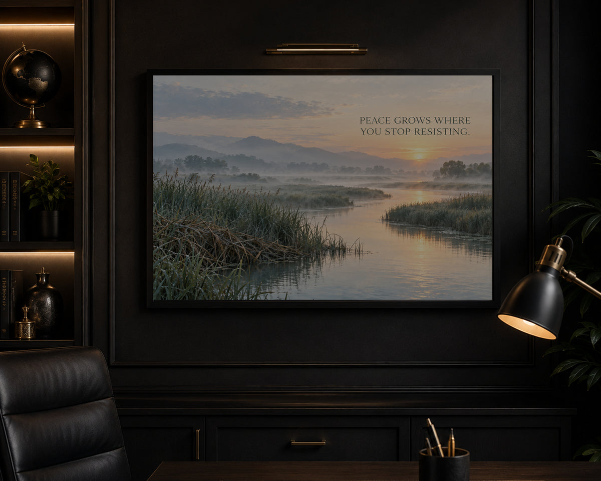 Peace Over Misty River – Misty Landscape Inspirational Poster