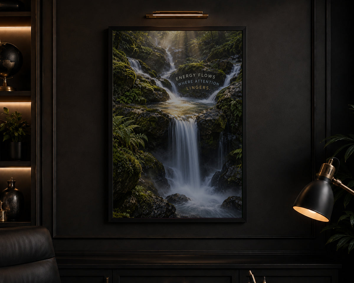 Energy Flows Where Attention Lingers – Waterfall Nature Poster