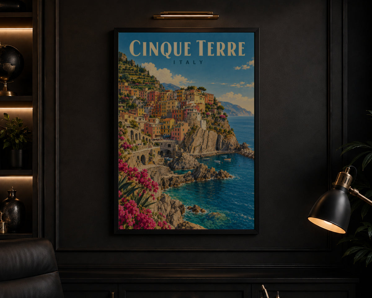 Cinque Terre Italy Coastline – Vintage Coastal Village Art Print