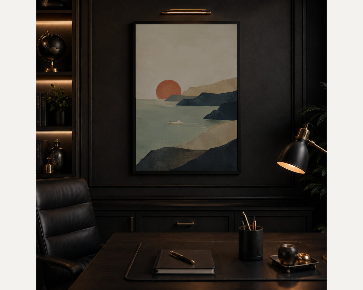 Coastal Sunset Sail – Minimal Coastal Landscape Art Print