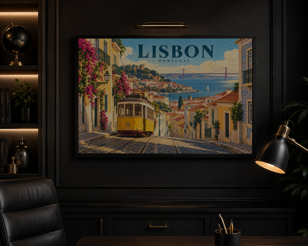 Lisbon Hill Tram View – Vintage Travel Art Poster