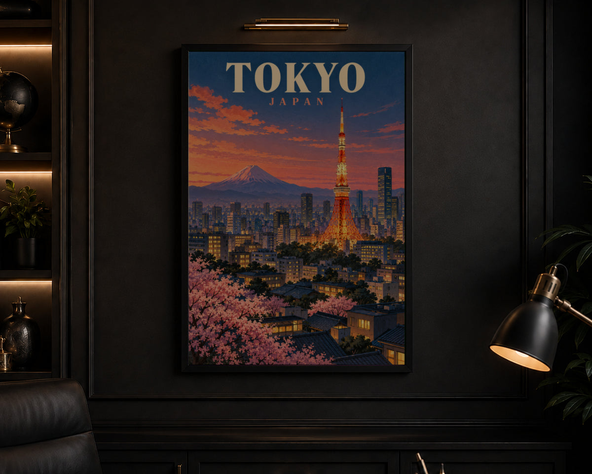 Tokyo Sunset Skyline – Retro Travel Poster Art Print