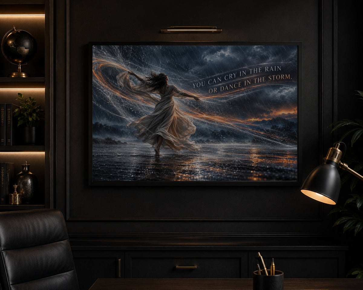 Dance in the Storm – Resilience Rain Quote Wall Art