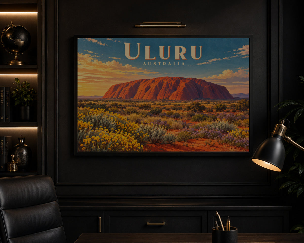 Uluru Australia Sunset Landscape – Vintage Travel Poster Art Print