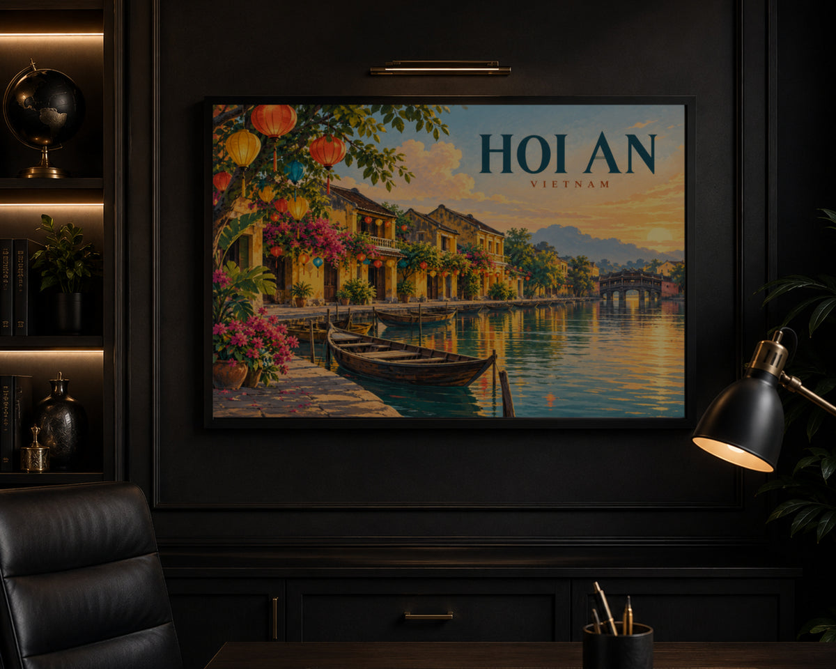 Hoi An Lantern Riverside – Vietnam sunset travel art print
