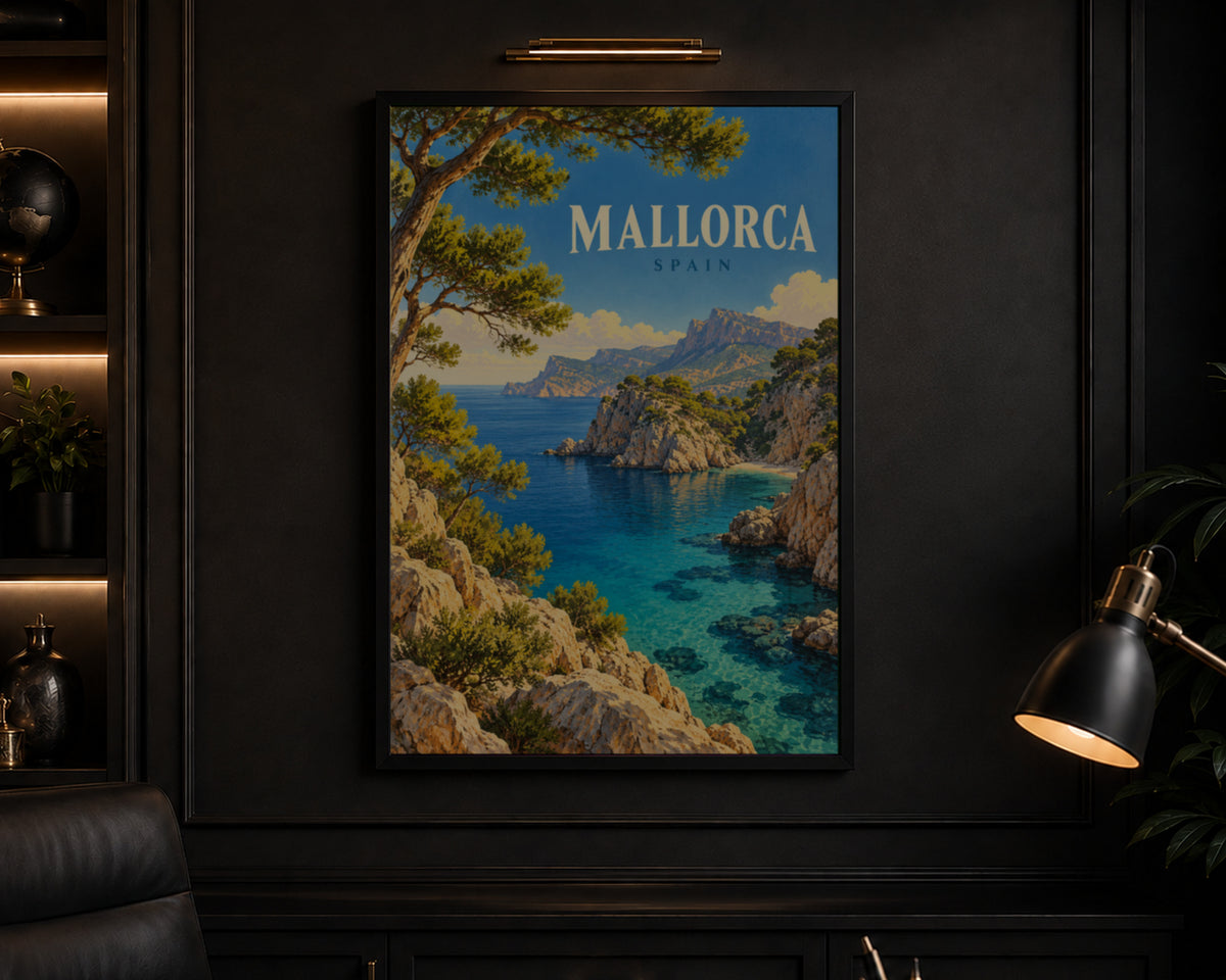 Mallorca Coast – Retro Travel Poster Art Print