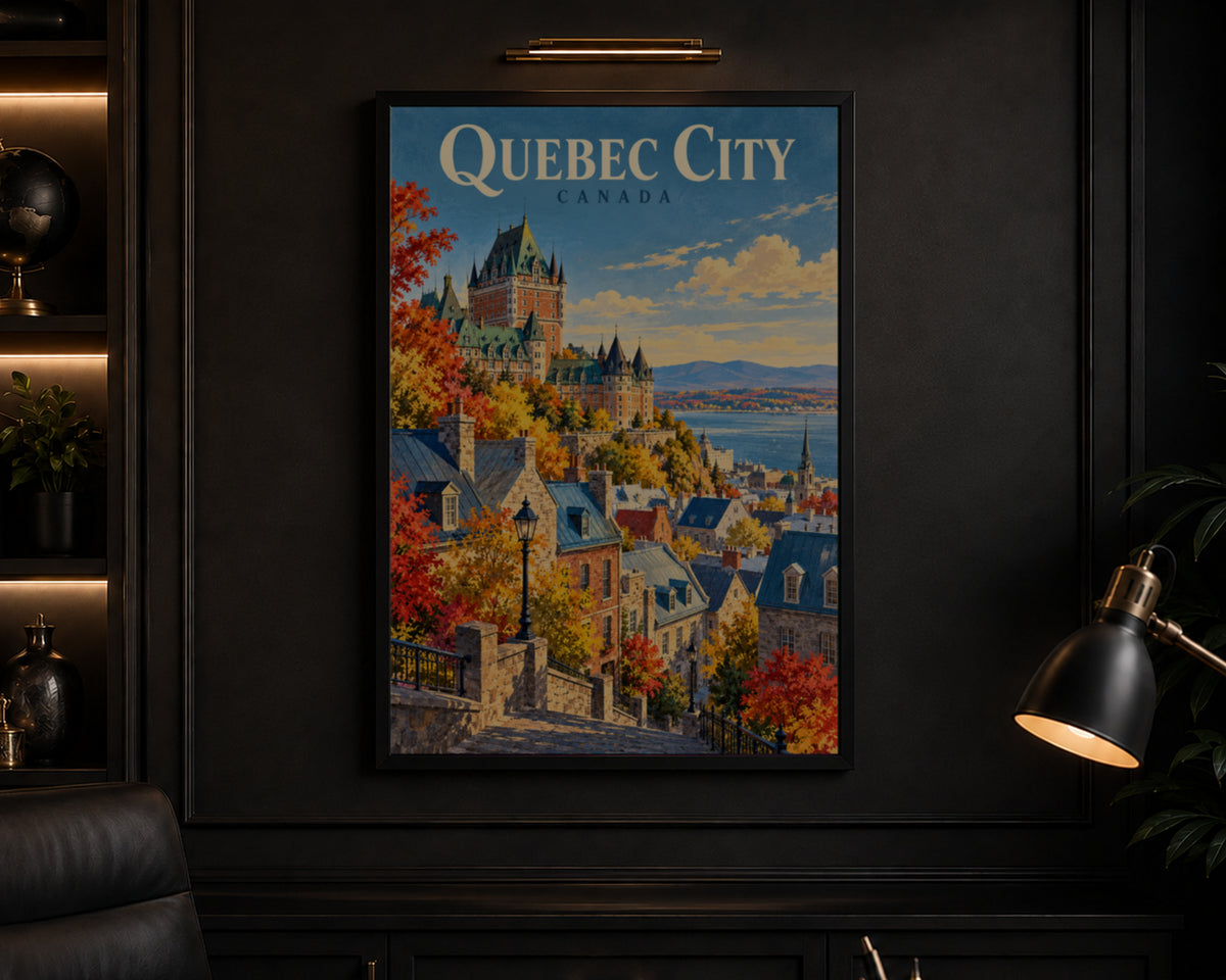 Quebec City Autumn View – Vintage Travel Cityscape Poster