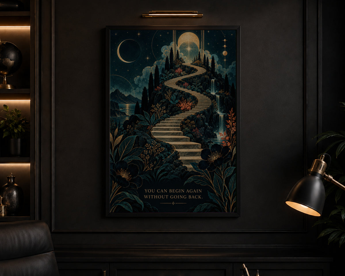 Celestial Stairway to Renewal – Renewal Quote Fantasy Landscape Poster