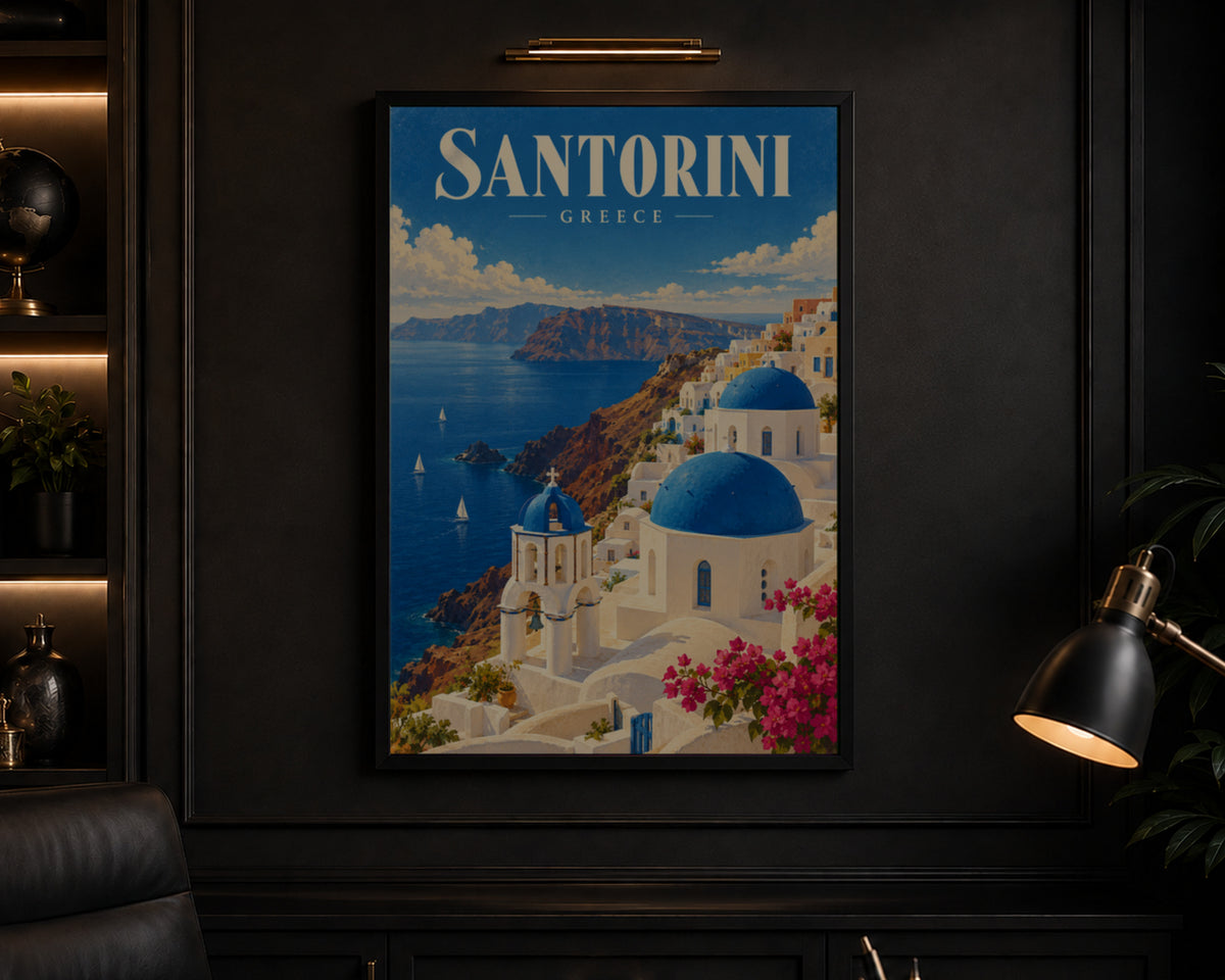 Santorini Greece Coastal Poster – Mediterranean Travel Art Print