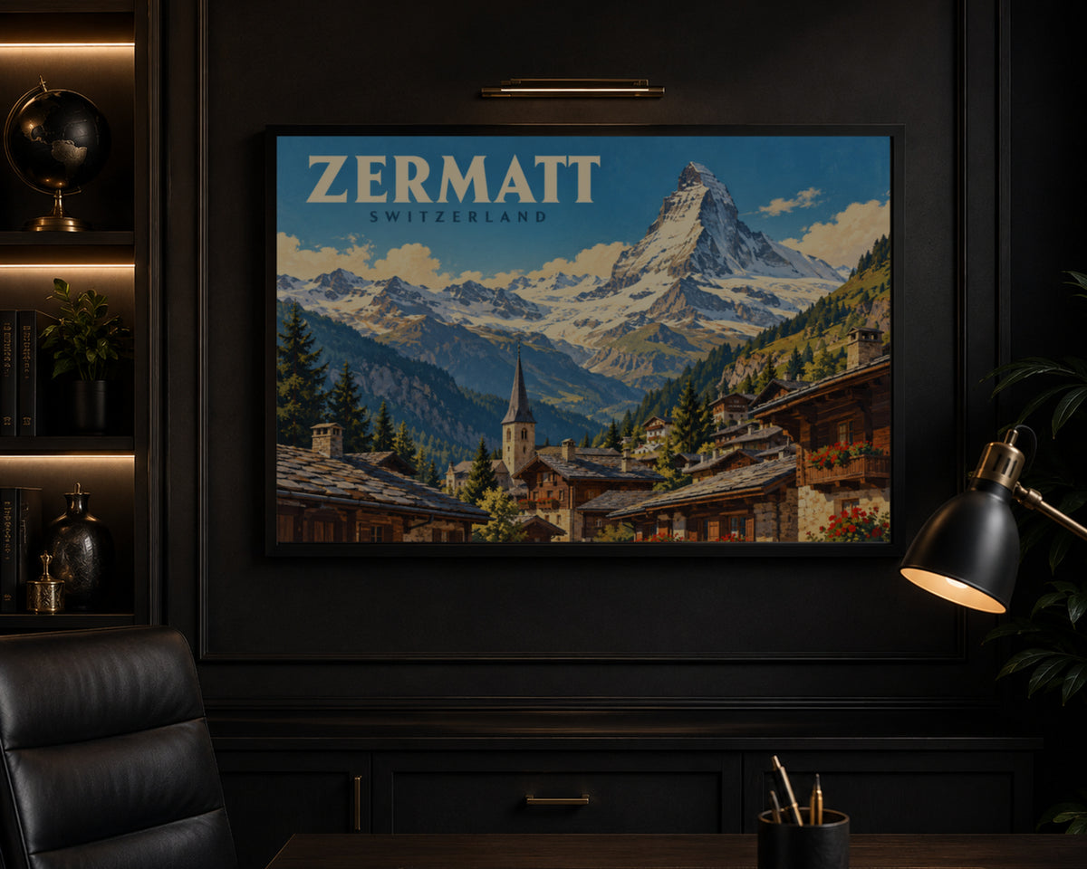 Zermatt Mountain Village – Swiss Alpine Travel Poster