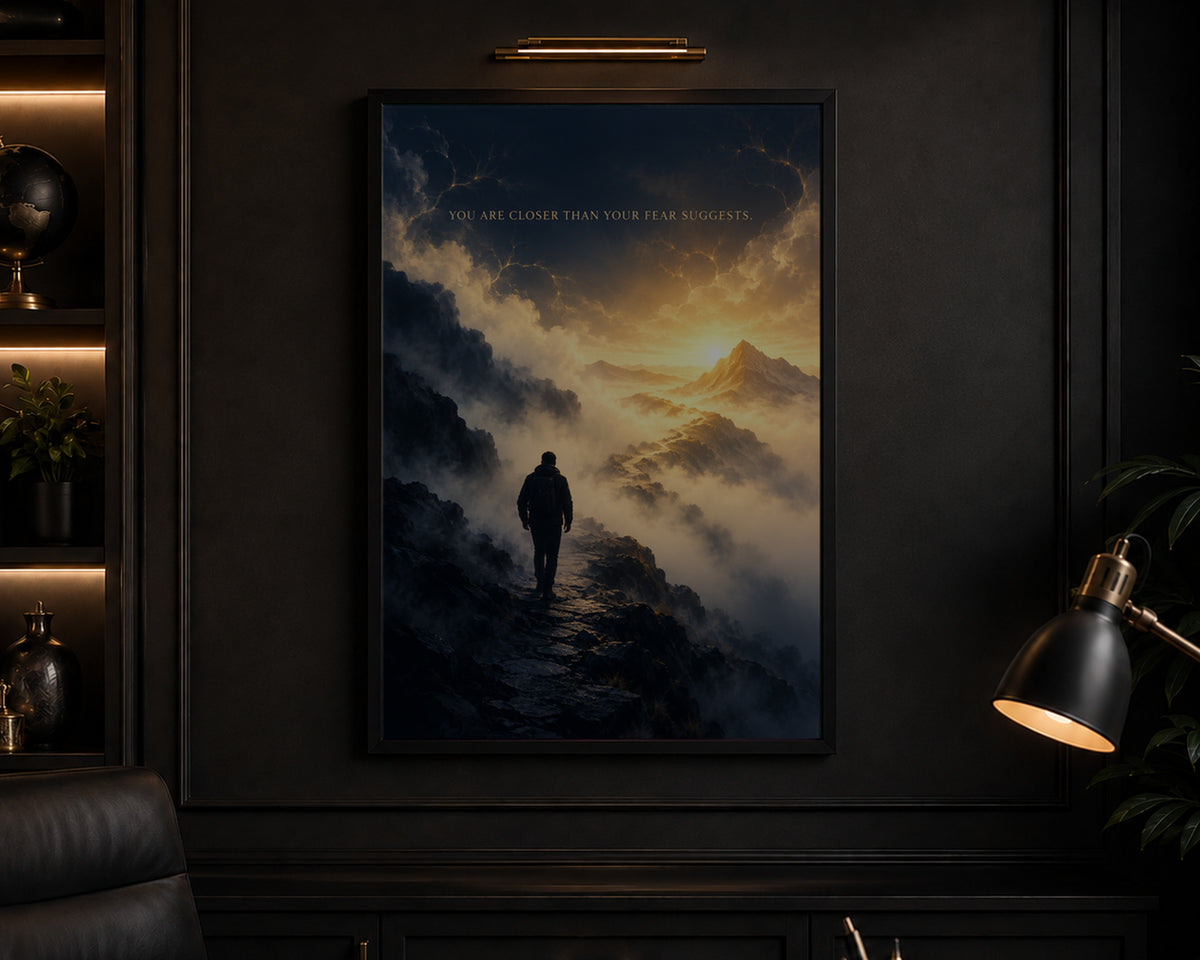 Closer Than Fear – Motivational Mountain Sunrise Art Print