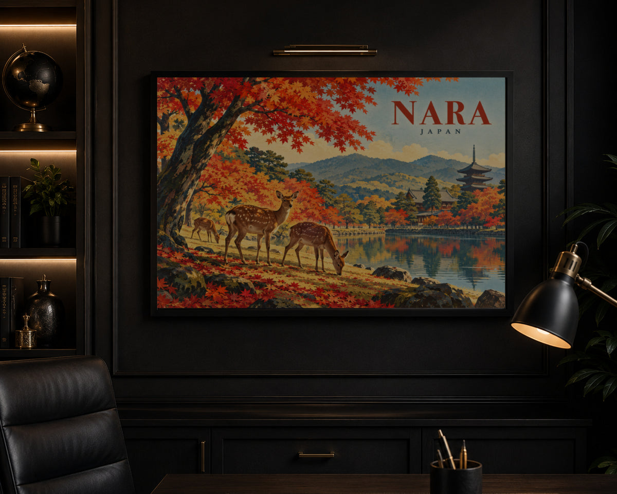 Nara Autumn Deer – Vintage Japanese Travel Poster Art Print