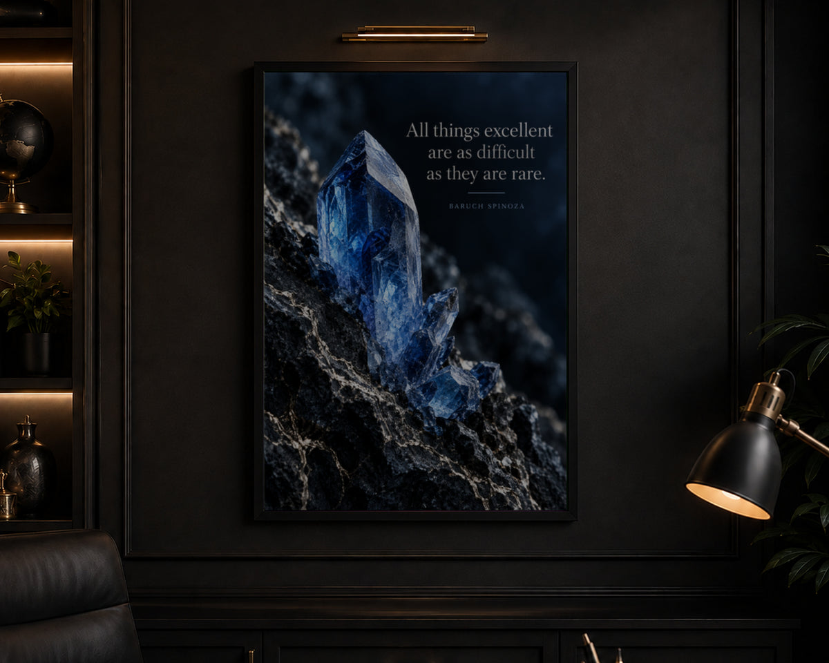 Blue Crystal Poster – Baruch Spinoza Quote Inspirational Art Print