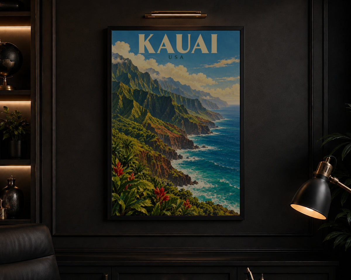 Kauai Coastline – Vintage Tropical Travel Art Print