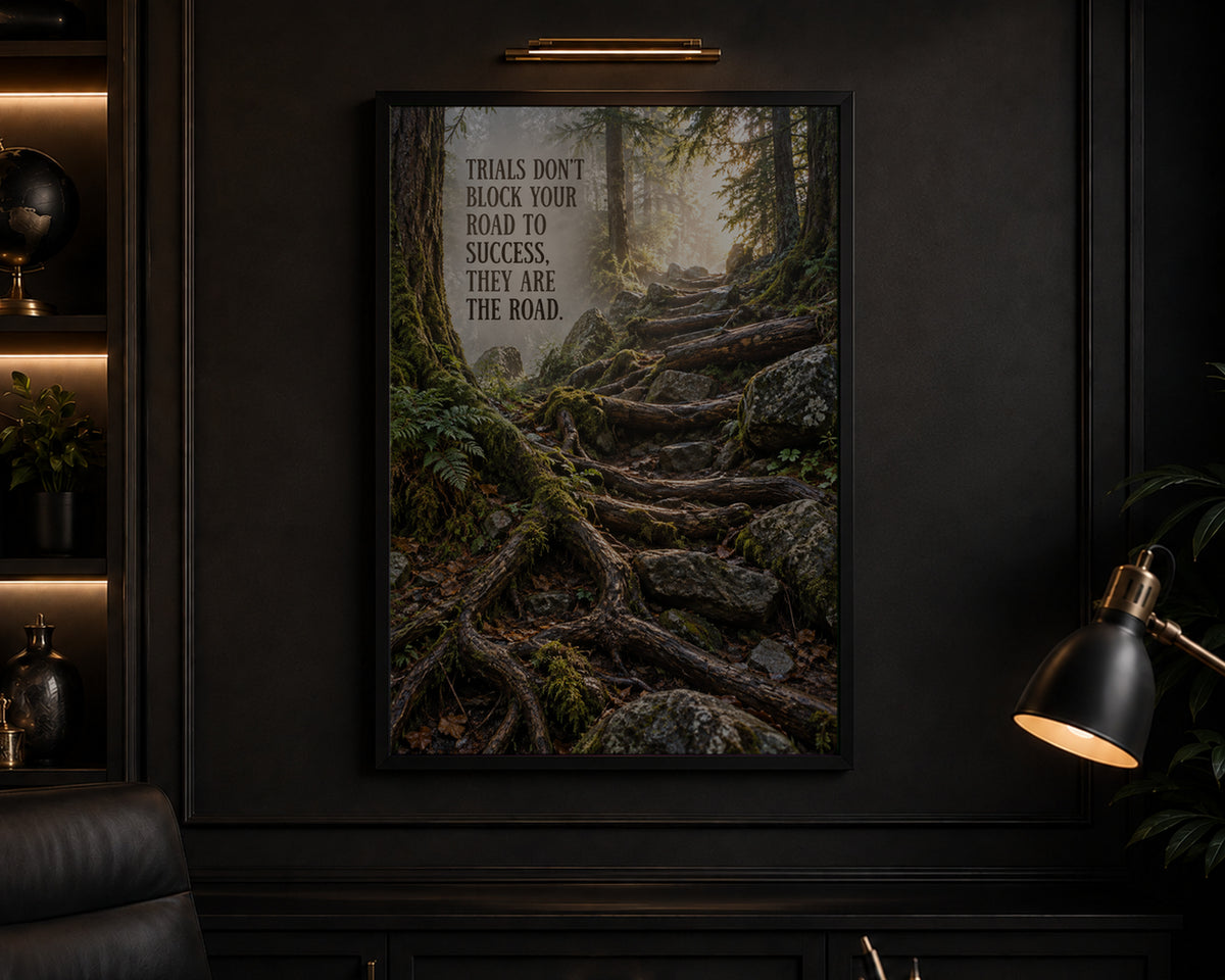 Trials on the Road – Inspirational Forest Path Poster